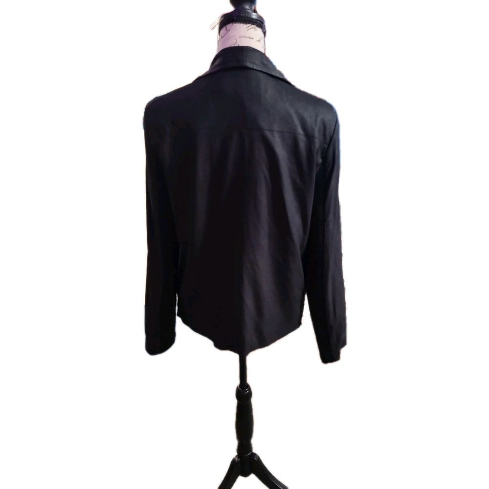 BB Dakota Black Asymmetrical Drape‎ Front Genuine Leather Jacket Womens Medium - Picture 3 of 11